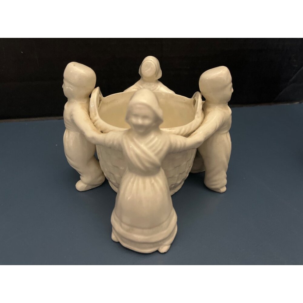 Vintage 4 Dutch Children Around Basket Planter  Ceramic 4.5”x 5”
